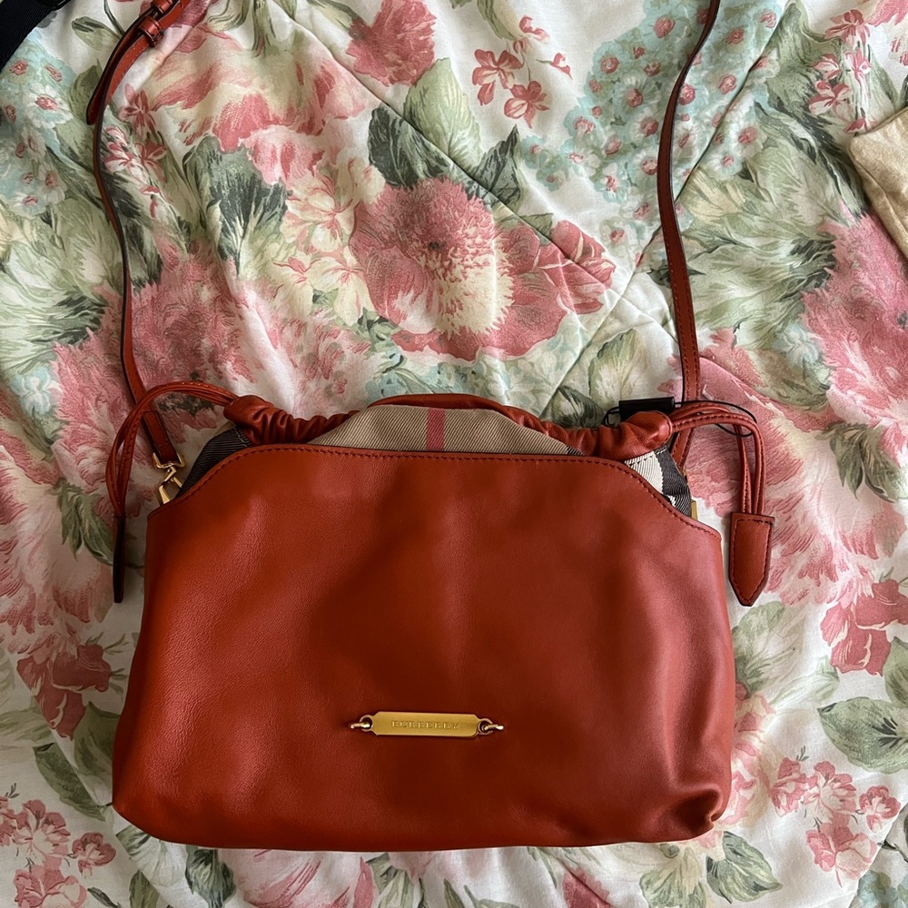 Burberry Bridle House Check Little Crush Clutch in Burnt Amber‎ NWT